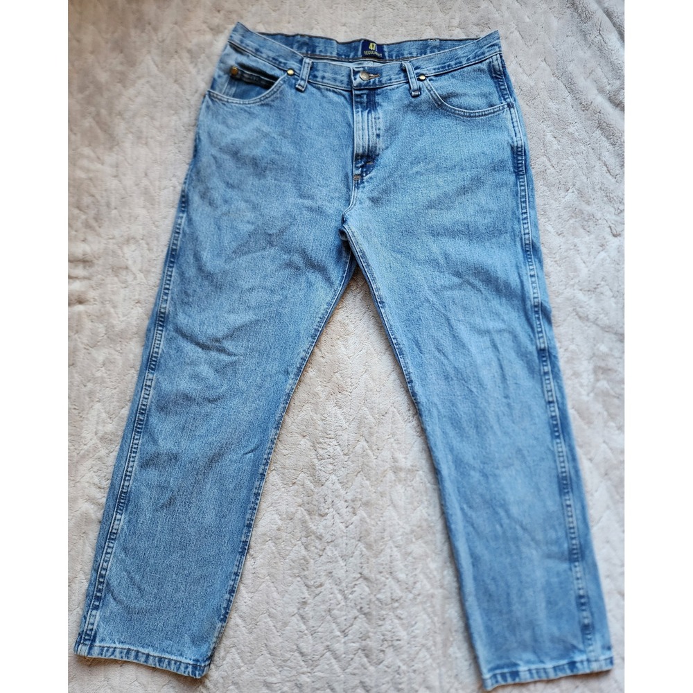 Wrangler 47MWZ Premium Performance Cowboy Cut Jeans Light Wash Mens 36x30 - Picture 2 of 6